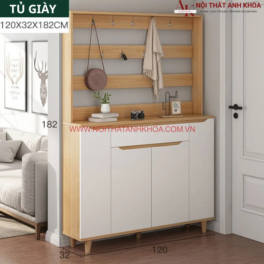 Tủ Giày Thông Minh Kết Hợp Thanh Treo Móc Đồ