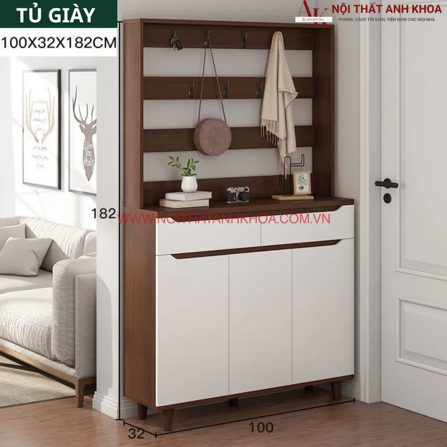 Tủ Giày Thông Minh Kết Hợp Thanh Treo Móc Đồ