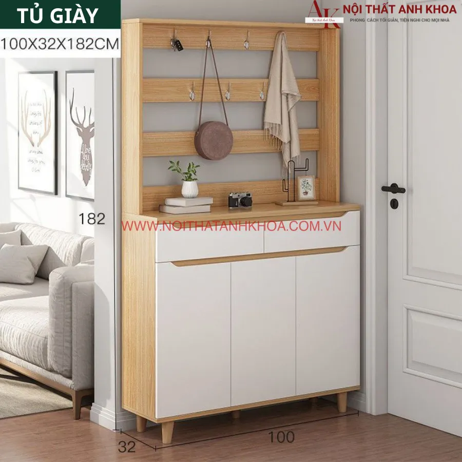 Tủ Giày Thông Minh Kết Hợp Thanh Treo Móc Đồ