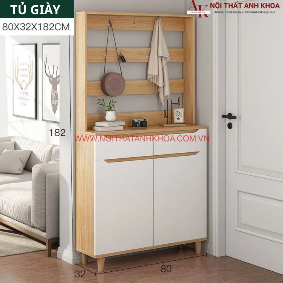 Tủ Giày Thông Minh Kết Hợp Thanh Treo Móc Đồ