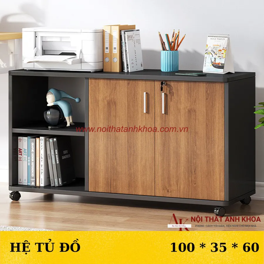 Tủ Hồ Sơ Văn Phòng Có Bánh Xe Gỗ MDF Tiện Lợi Hiện Đại