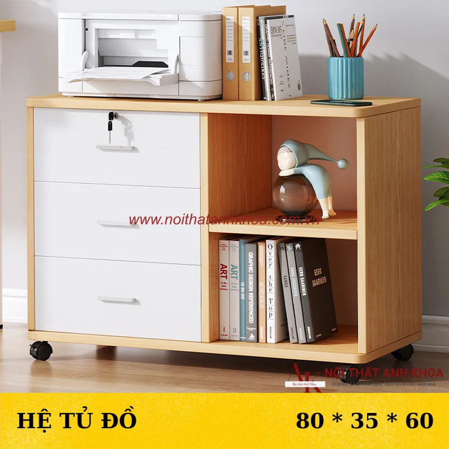 Tủ Hồ Sơ Văn Phòng Có Bánh Xe Gỗ MDF Tiện Lợi Hiện Đại