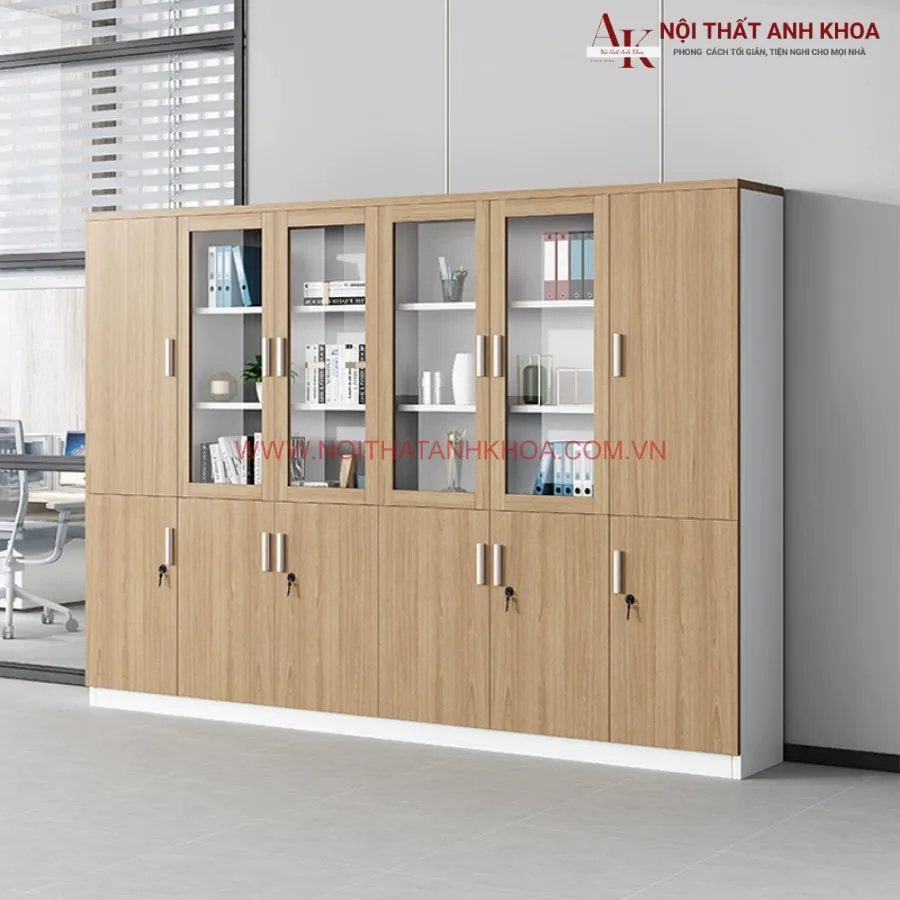 Tủ Hồ Sơ Văn Phòng Gỗ Công Nghiệp Màu Vân Gỗ Đẹp 