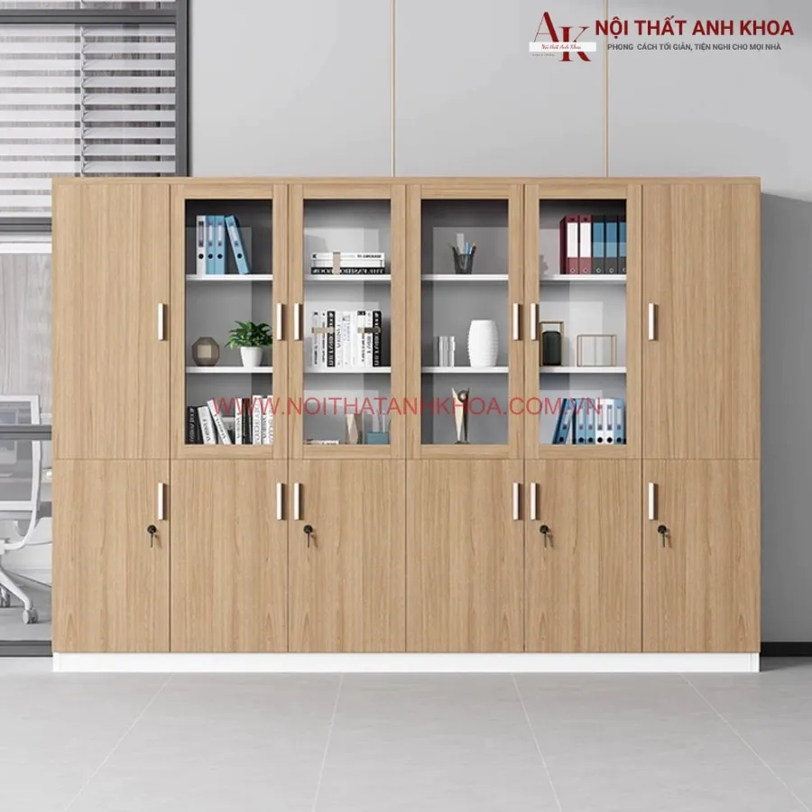 Tủ Hồ Sơ Văn Phòng Gỗ Công Nghiệp Màu Vân Gỗ Đẹp 
