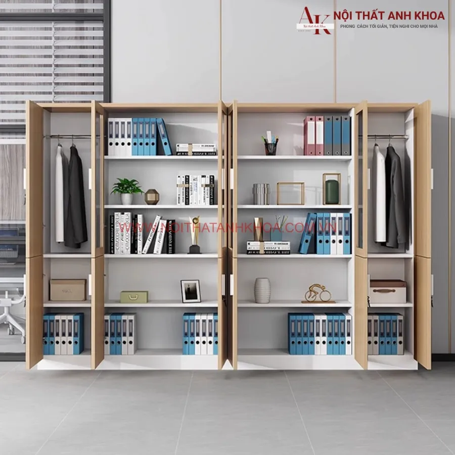 Tủ Hồ Sơ Văn Phòng Gỗ Công Nghiệp Màu Vân Gỗ Đẹp 