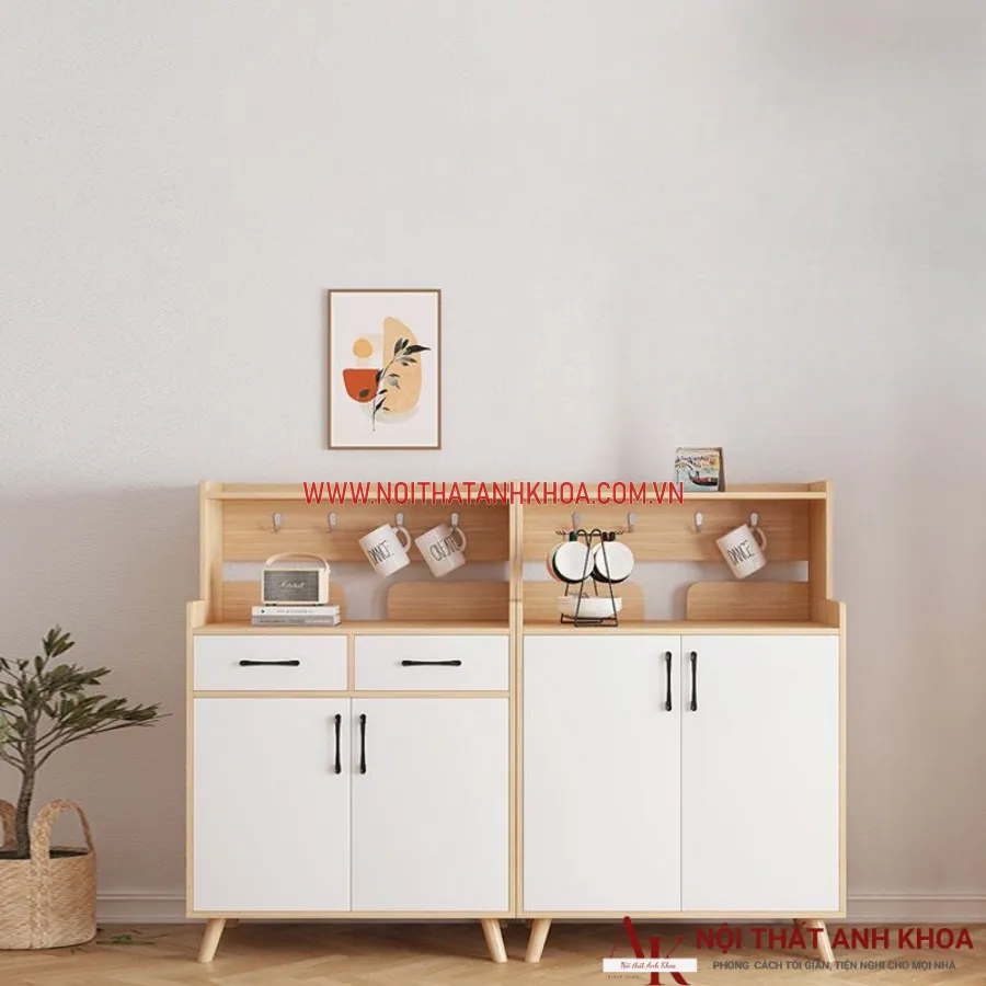 Tủ Kệ Bếp Đa Năng Gỗ Công Nghiệp Màu Gỗ Phối Cánh Trắng