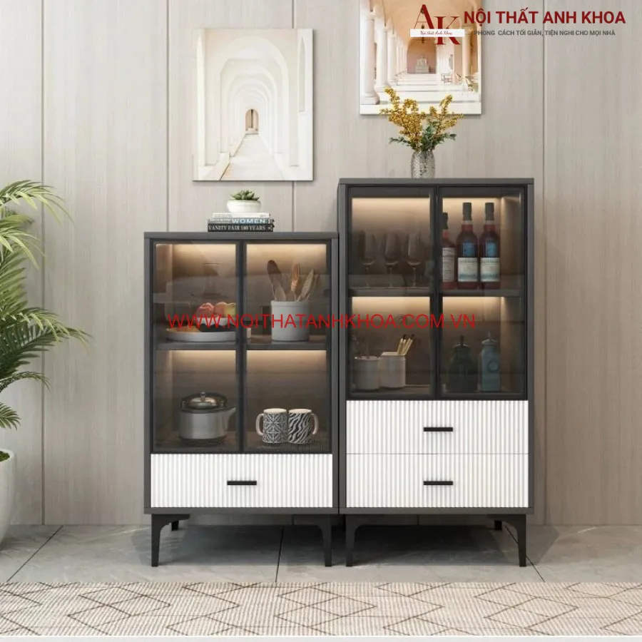 Tủ Kệ Bếp Khô Đa Năng Cánh Kính Đẹp Hiện Đại