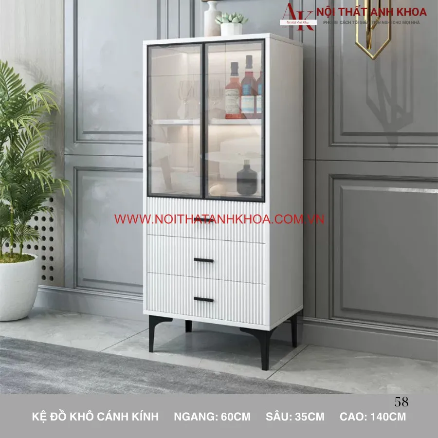 Tủ Kệ Bếp Khô Đa Năng Cánh Kính Đẹp Hiện Đại