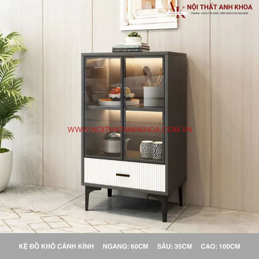 Tủ Kệ Bếp Khô Đa Năng Cánh Kính Đẹp Hiện Đại