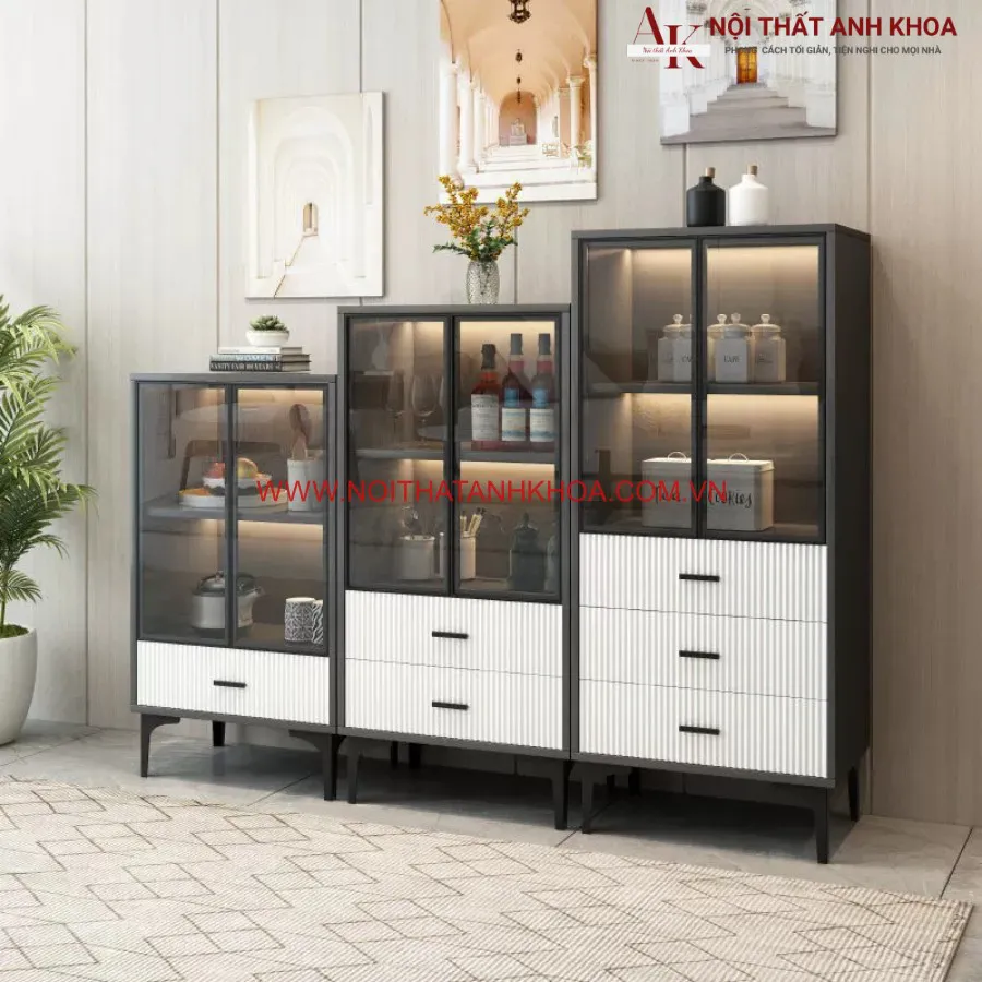 Tủ Kệ Bếp Khô Đa Năng Cánh Kính Đẹp Hiện Đại