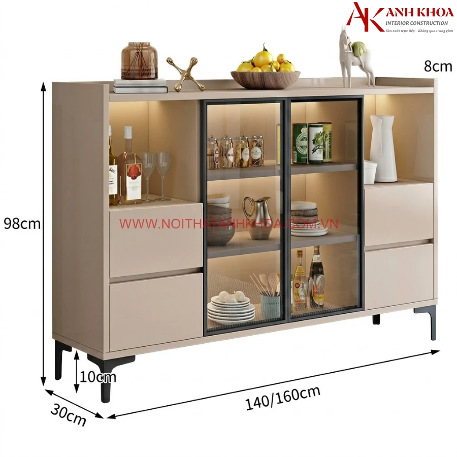 Tủ Kệ Nhà Bếp Cánh Kính Đẹp Hiện Đại
