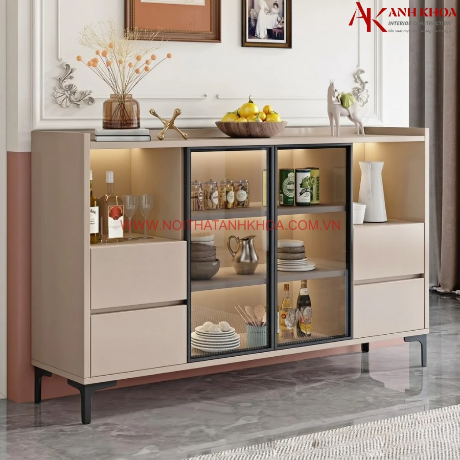 Tủ Kệ Nhà Bếp Cánh Kính Đẹp Hiện Đại