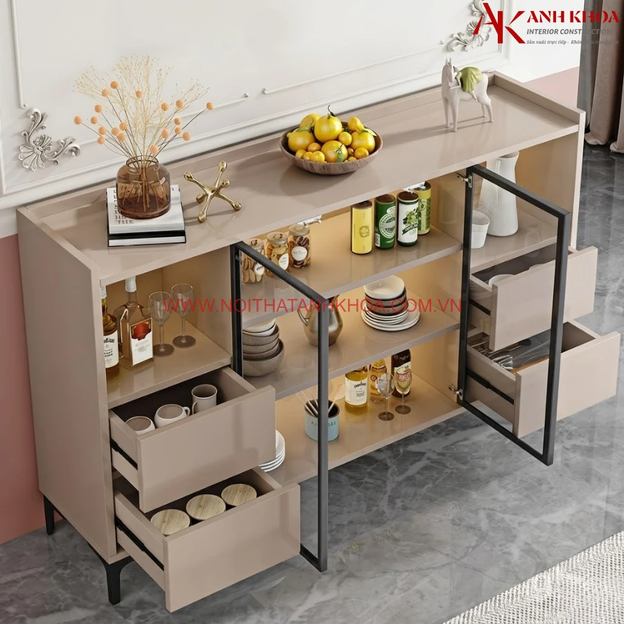 Tủ Kệ Nhà Bếp Cánh Kính Đẹp Hiện Đại