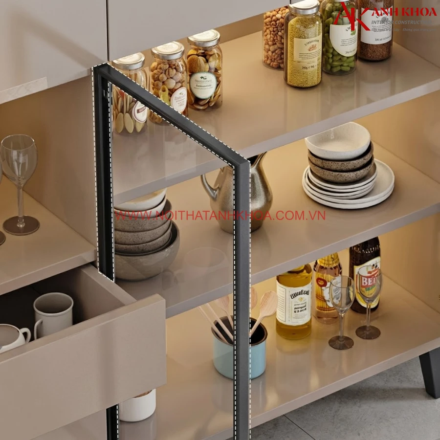 Tủ Kệ Nhà Bếp Cánh Kính Đẹp Hiện Đại