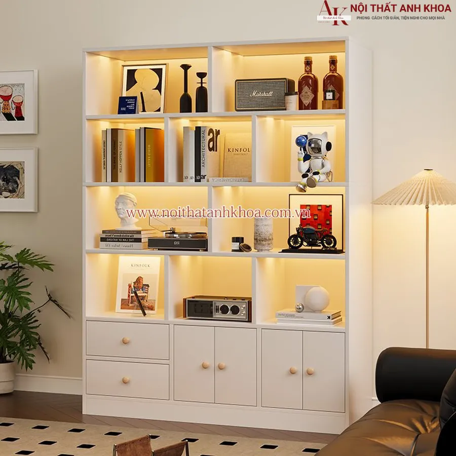 Tủ Kệ Phòng Khách Gỗ Công Nghiệp Có Led Nhiều Màu Giá Tốt