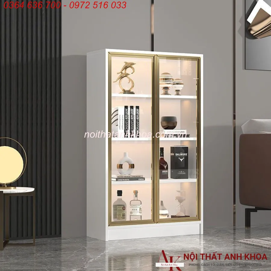 Tủ Rượu Gỗ Công Nghiệp Cánh Kính LED Đẹp Giá Tốt