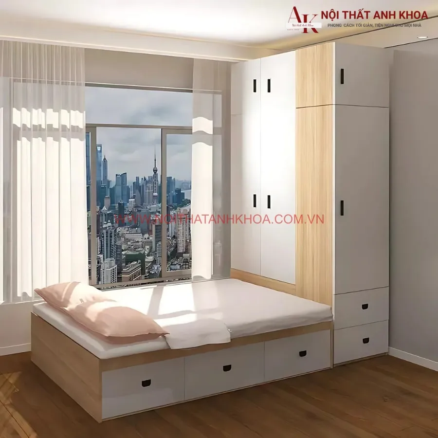 Tủ Liền Giường Thông Minh Gỗ Công Nghiệp Tối Giản Tiện Nghi
