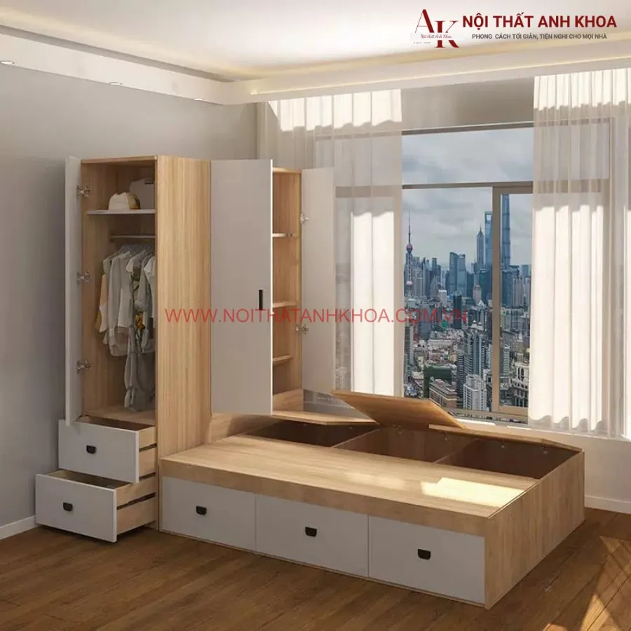 Tủ Liền Giường Thông Minh Gỗ Công Nghiệp Tối Giản Tiện Nghi