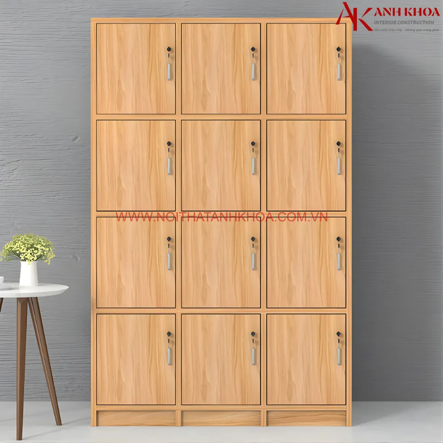 Tủ Locker Gỗ Công Nghiệp Màu Vân Gỗ Đẹp Hiện Đại