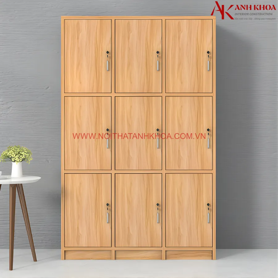 Tủ Locker Gỗ Công Nghiệp Màu Vân Gỗ Đẹp Hiện Đại