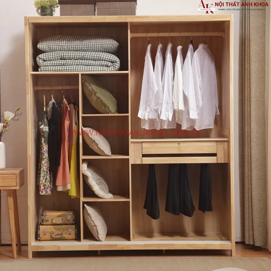 Tủ Quần Áo 2 Cánh Lùa Gỗ Ghép Cao Cấp