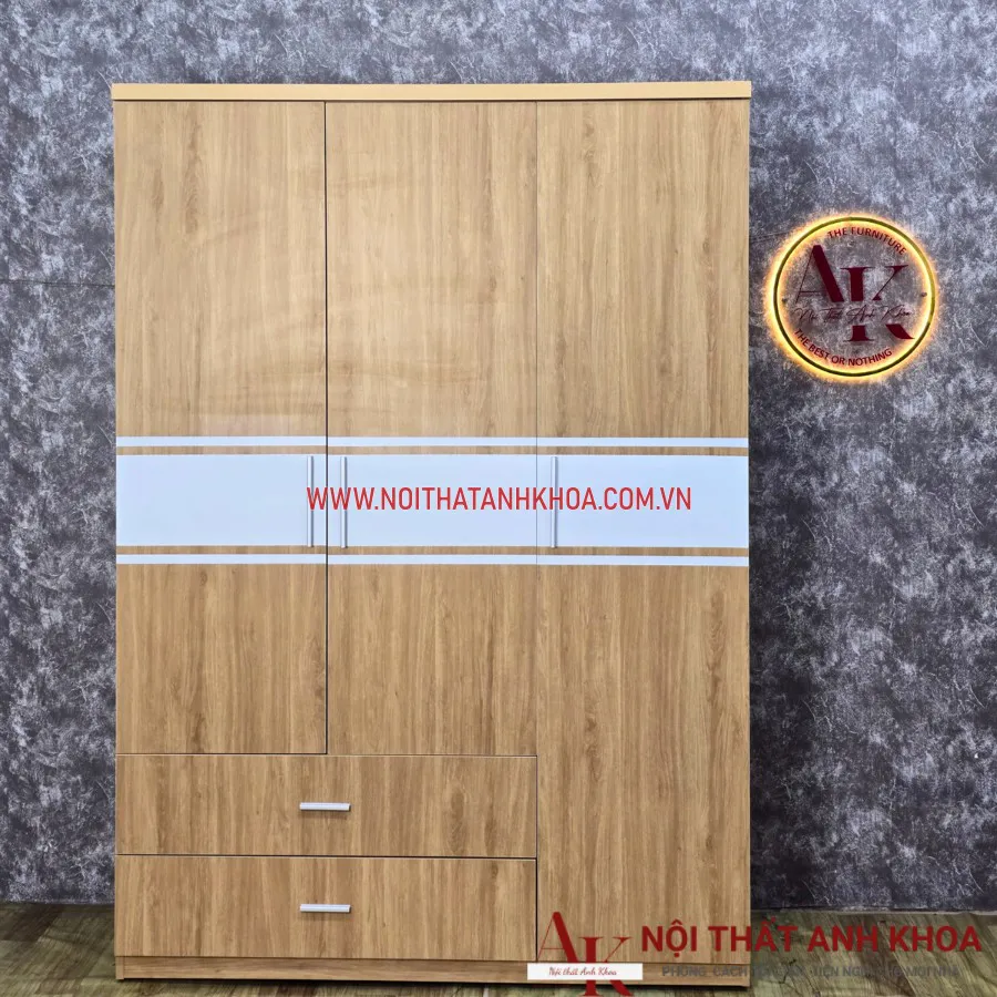 Tủ Quần Áo 3 Cánh Gỗ Công Nghiệp Màu Vàng Vân Gỗ Đẹp Giá Rẻ