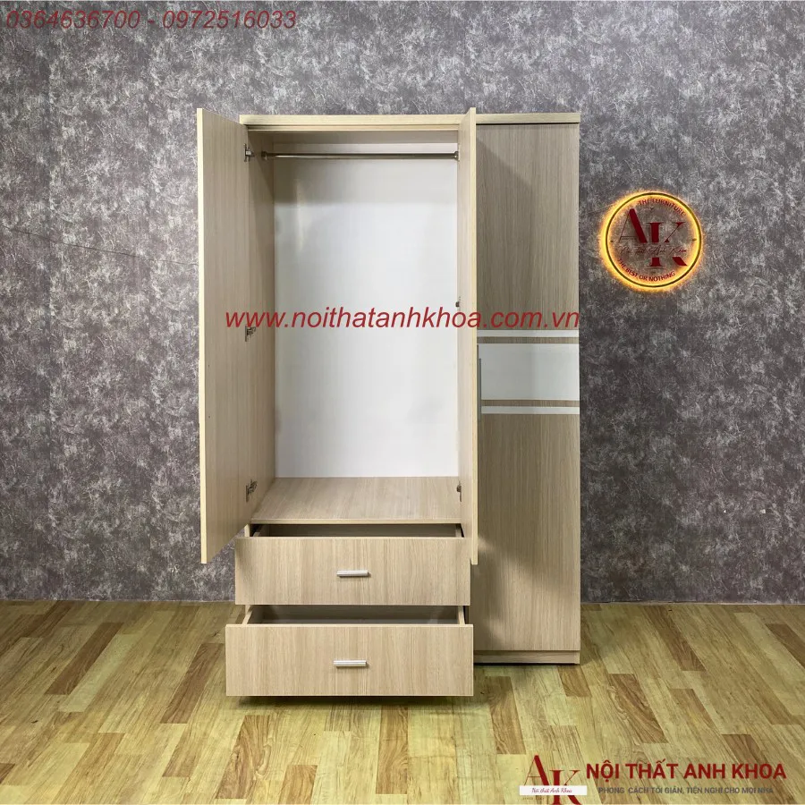 Tủ Quần Áo 3 Cánh Màu Kem Phối Sọc Gỗ MDF Bền Đẹp