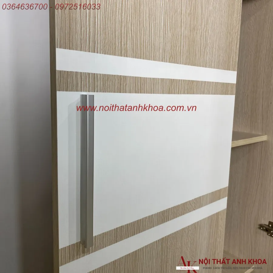 Tủ Quần Áo 3 Cánh Màu Kem Phối Sọc Gỗ MDF Bền Đẹp