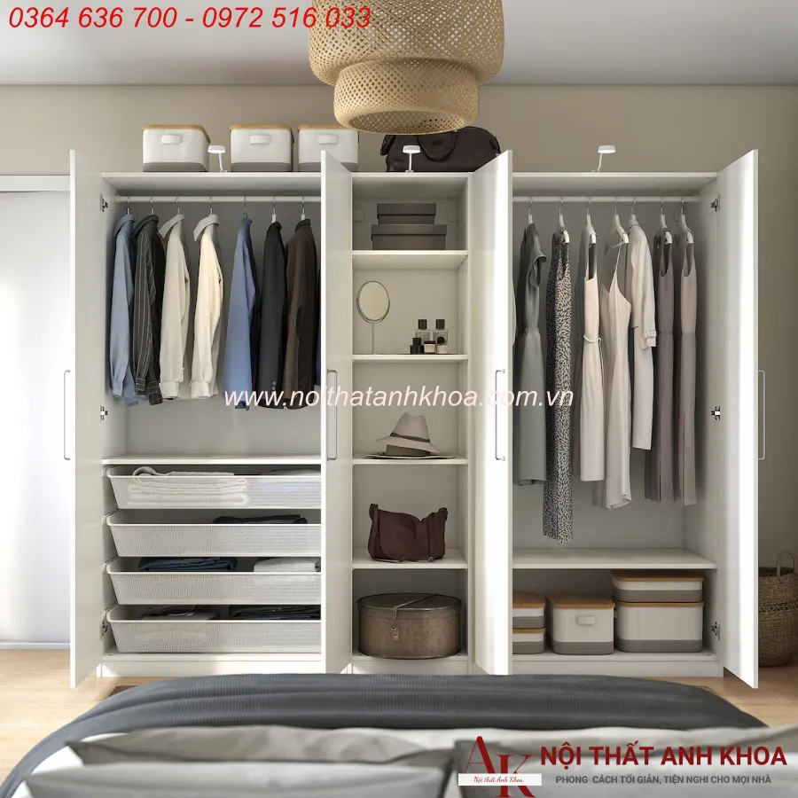 Tủ Quần Áo 4 Cánh Gỗ Công Nghiệp Giá Rẻ TPHCM