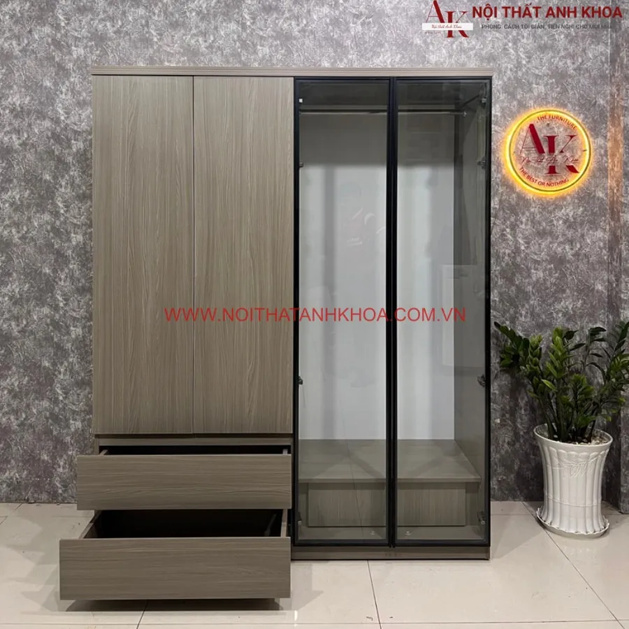 Tủ Quần Áo 4 Cánh Gỗ Công Nghiệp Kết Hợp Cánh Kính Hiện Đại