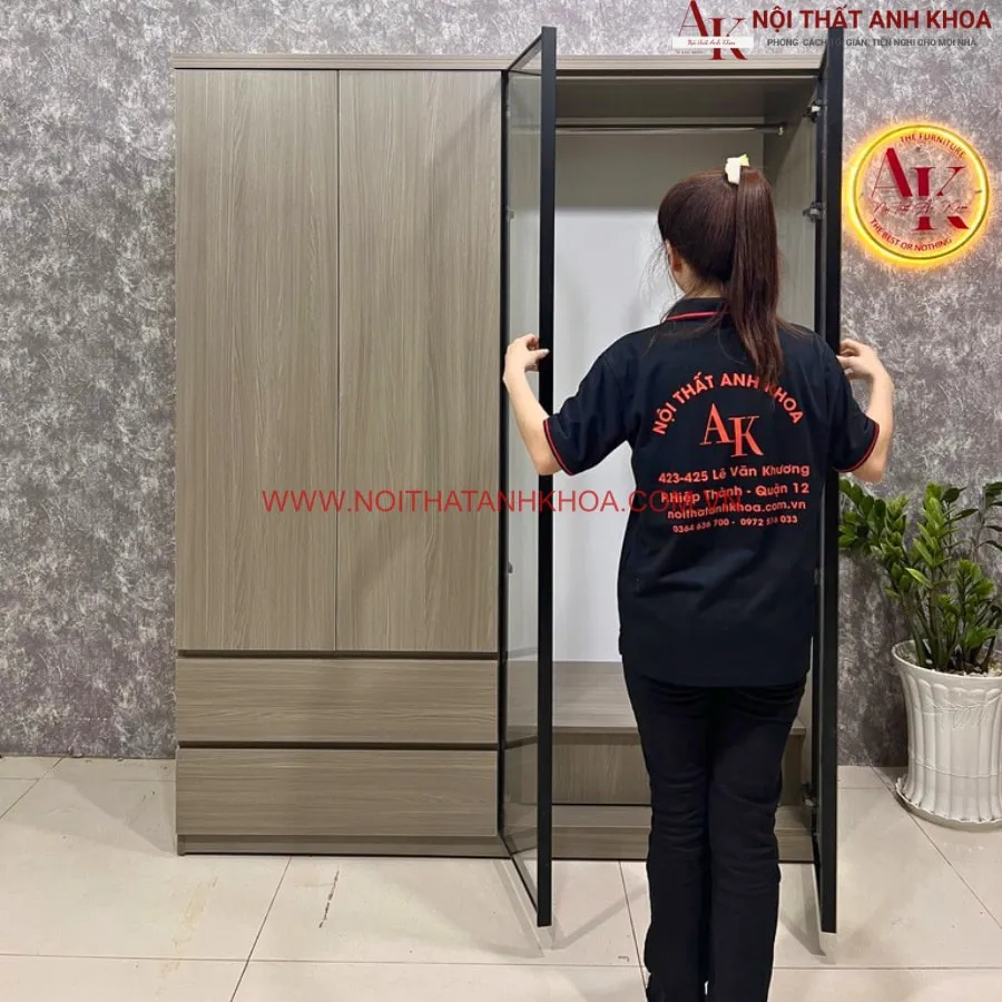Tủ Quần Áo 4 Cánh Gỗ Công Nghiệp Kết Hợp Cánh Kính Hiện Đại