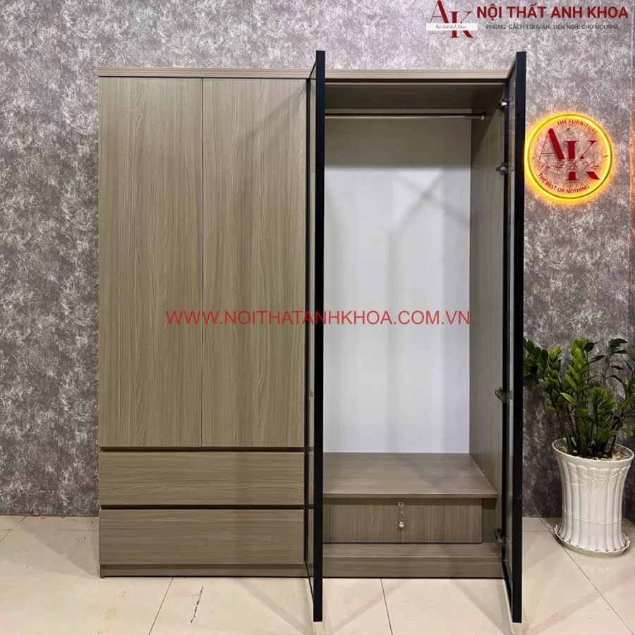 Tủ Quần Áo 4 Cánh Gỗ Công Nghiệp Kết Hợp Cánh Kính Hiện Đại