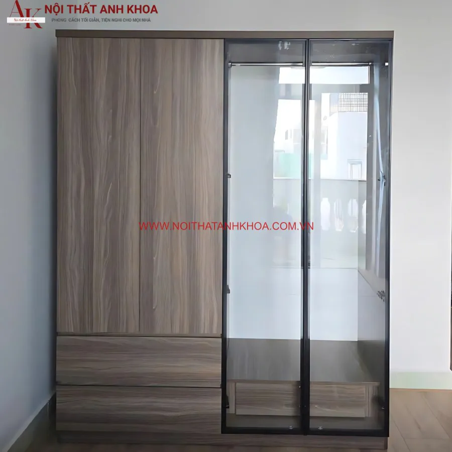 Tủ Quần Áo 4 Cánh Gỗ Công Nghiệp Kết Hợp Cánh Kính Hiện Đại