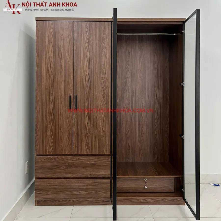 Tủ Quần Áo 4 Cánh Gỗ Công Nghiệp Kết Hợp Cánh Kính Hiện Đại