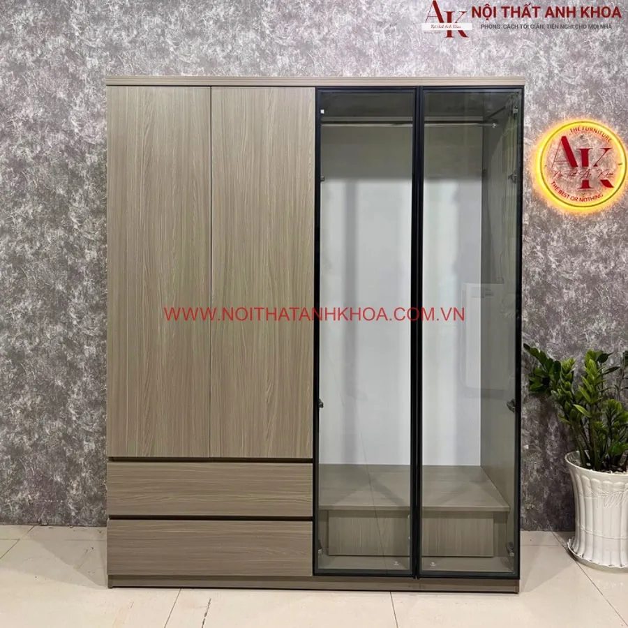 Tủ Quần Áo 4 Cánh Gỗ Công Nghiệp Kết Hợp Cánh Kính Hiện Đại