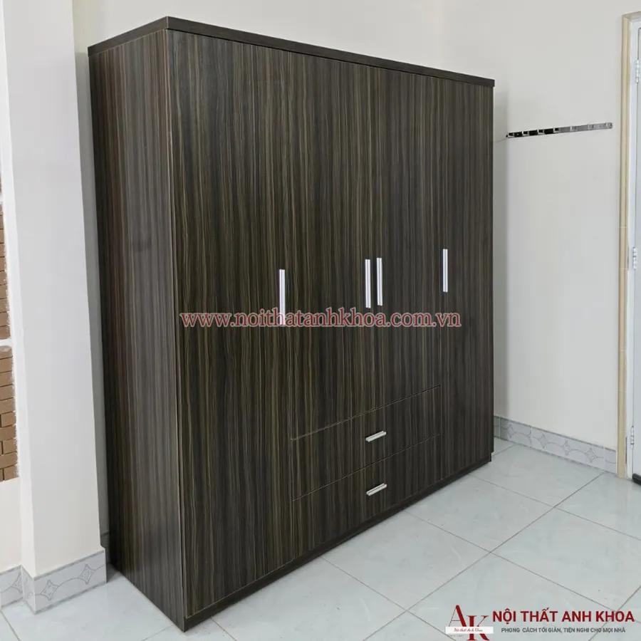 Tủ Quần Áo 4 Cánh Gỗ MDF Màu Nâu Hiện Đại Giá Rẻ