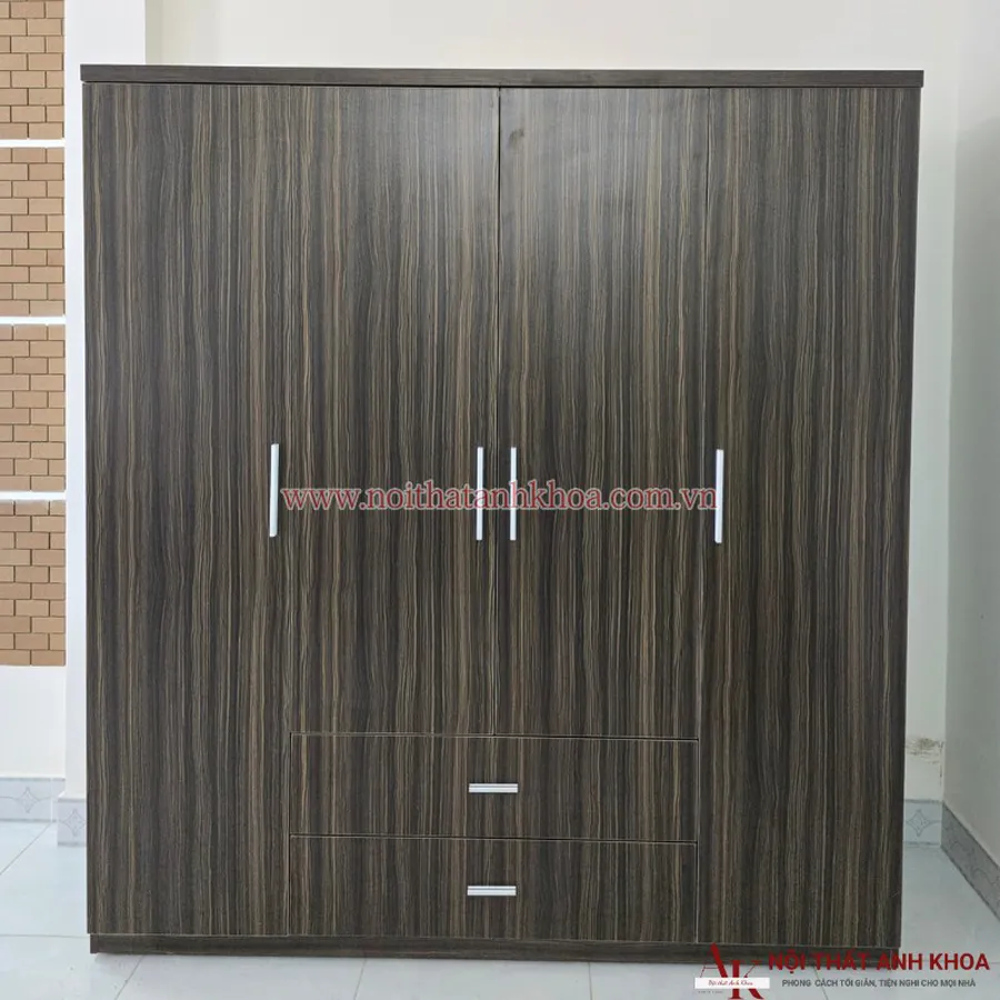 Tủ Quần Áo 4 Cánh Gỗ MDF Màu Nâu Hiện Đại Giá Rẻ