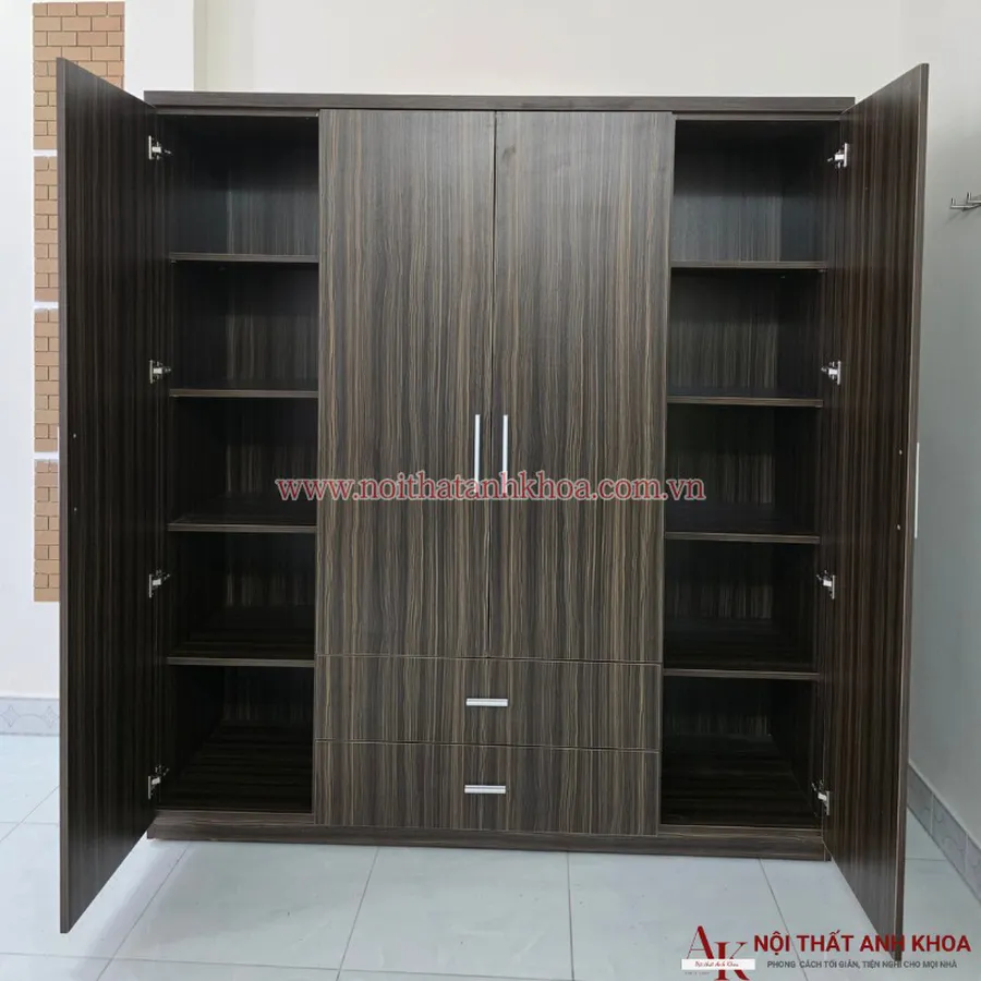 Tủ Quần Áo 4 Cánh Gỗ MDF Màu Nâu Hiện Đại Giá Rẻ