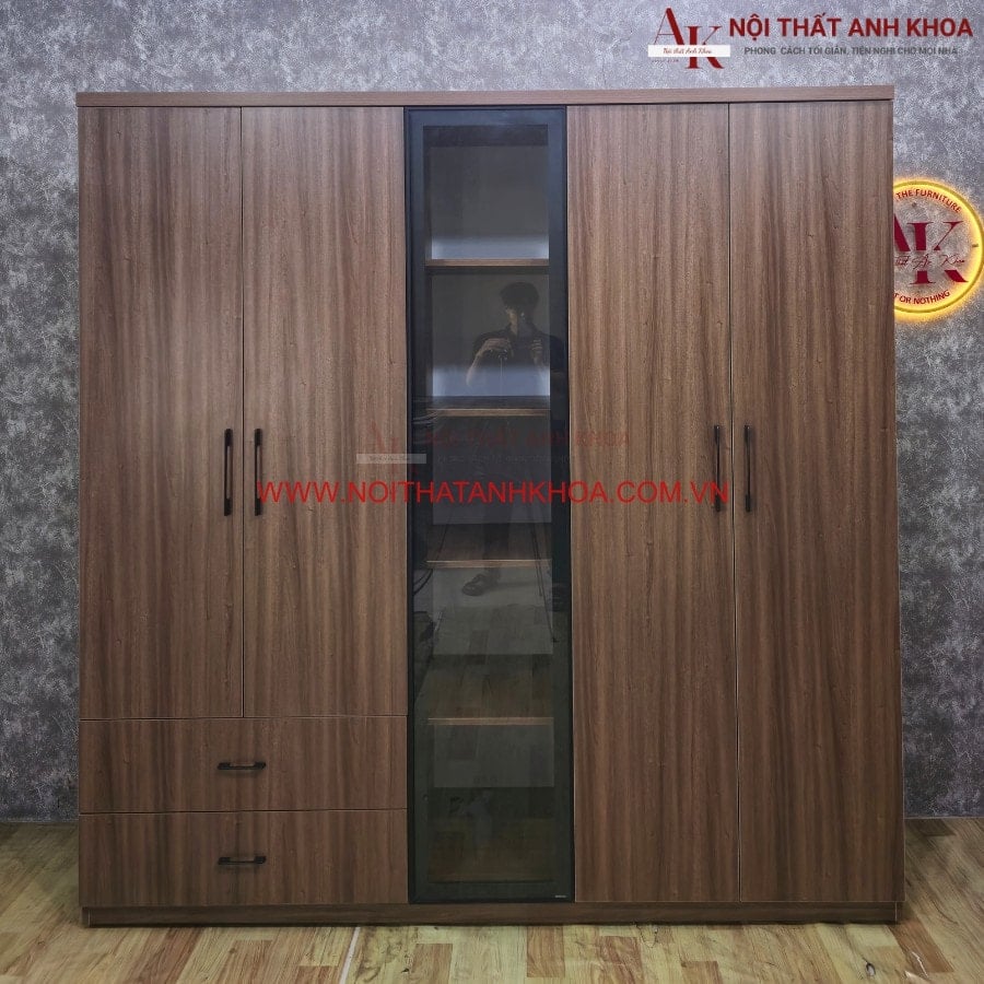 Tủ Quần Áo 5 Cánh Gỗ Công Nghiệp Thiết Kế Đa Năng