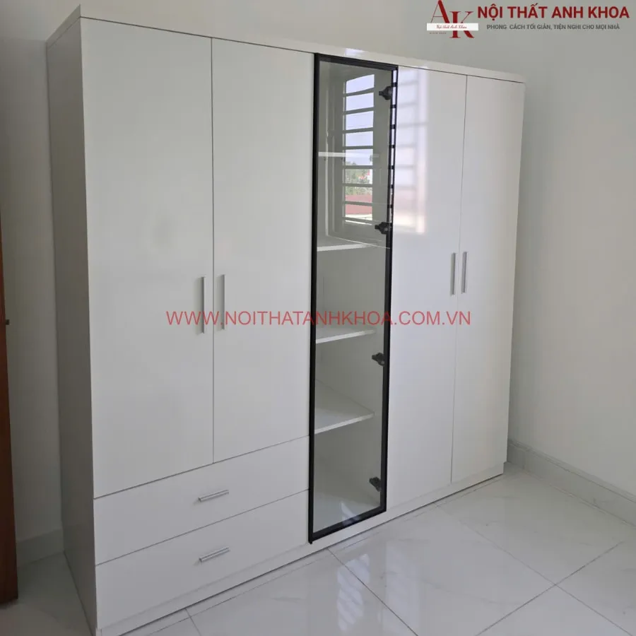 Tủ Quần Áo 5 Cánh Màu Trắng Gỗ Công Nghiệp Đẹp Giá Rẻ
