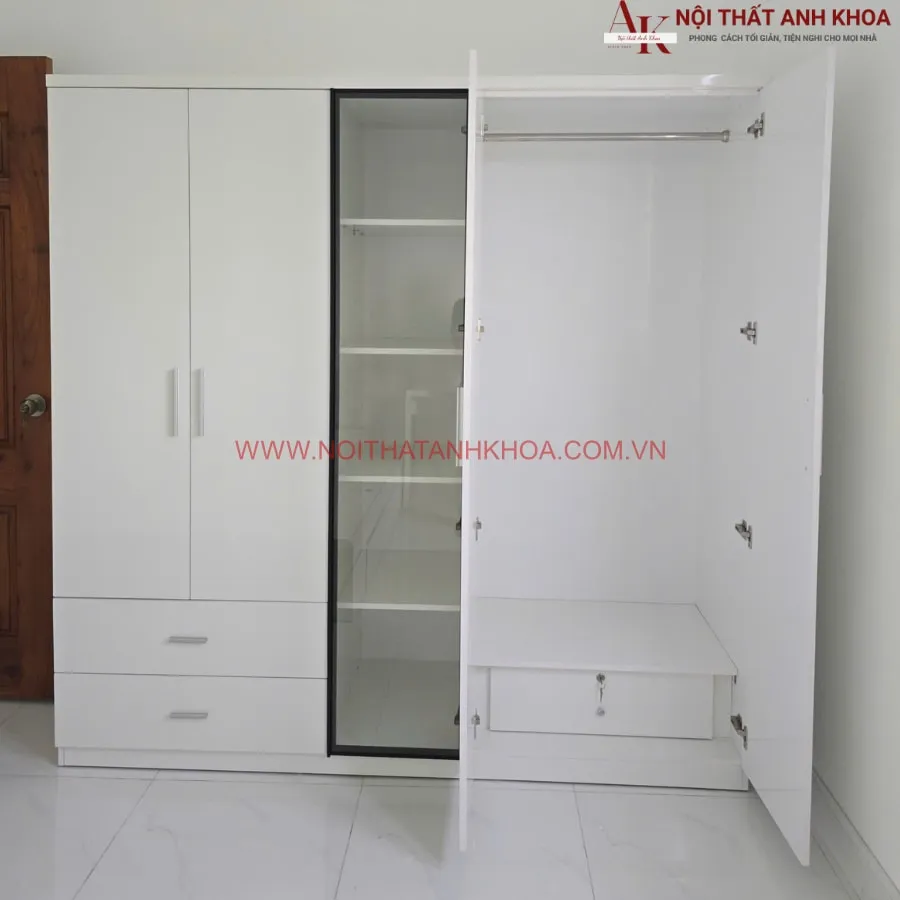 Tủ Quần Áo 5 Cánh Màu Trắng Gỗ Công Nghiệp Đẹp Giá Rẻ