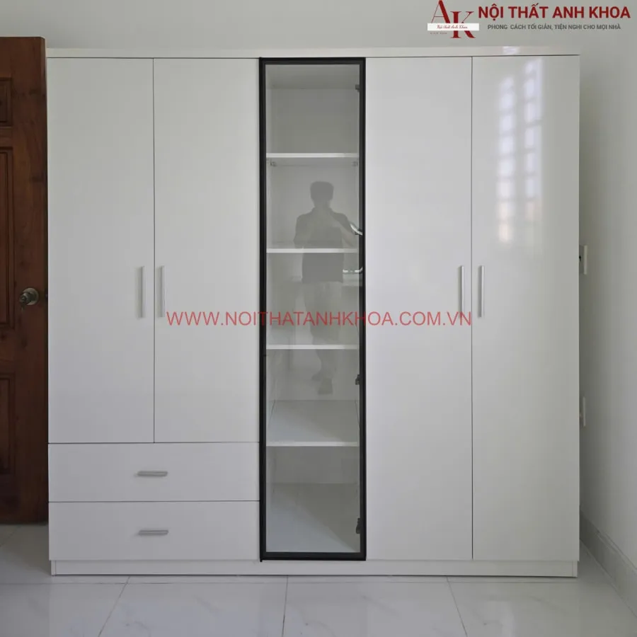 Tủ Quần Áo 5 Cánh Màu Trắng Gỗ Công Nghiệp Đẹp Giá Rẻ