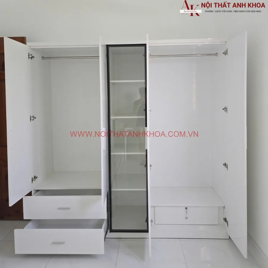 Tủ Quần Áo 5 Cánh Màu Trắng Gỗ Công Nghiệp Đẹp Giá Rẻ