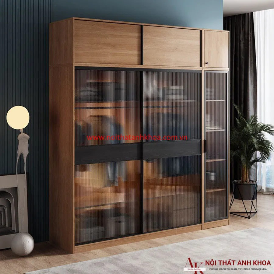 Tủ Quần Áo Cánh Kính Cao Cấp Màu Vân Gỗ