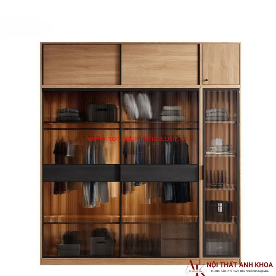 Tủ Quần Áo Cánh Kính Cao Cấp Màu Vân Gỗ
