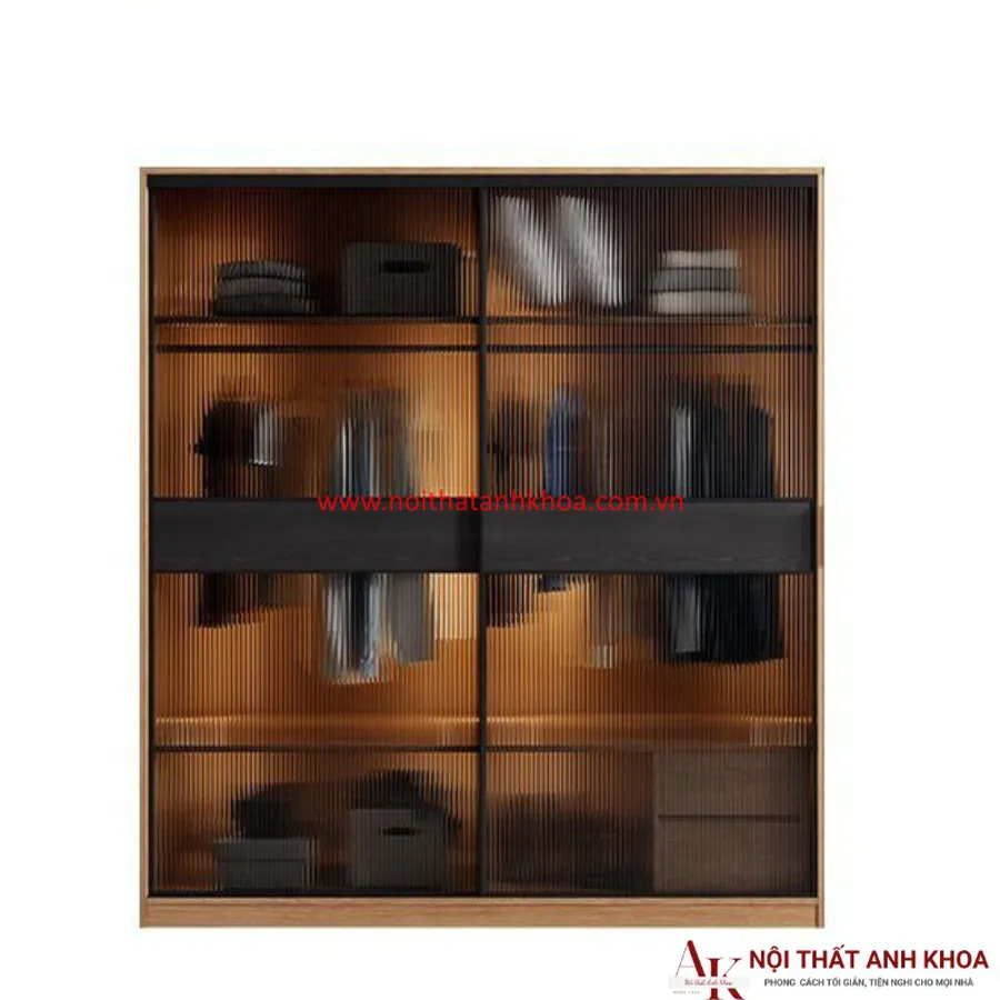 Tủ Quần Áo Cánh Kính Cao Cấp Màu Vân Gỗ