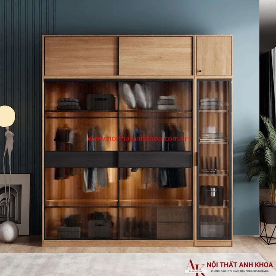 Tủ Quần Áo Cánh Kính Cao Cấp Màu Vân Gỗ