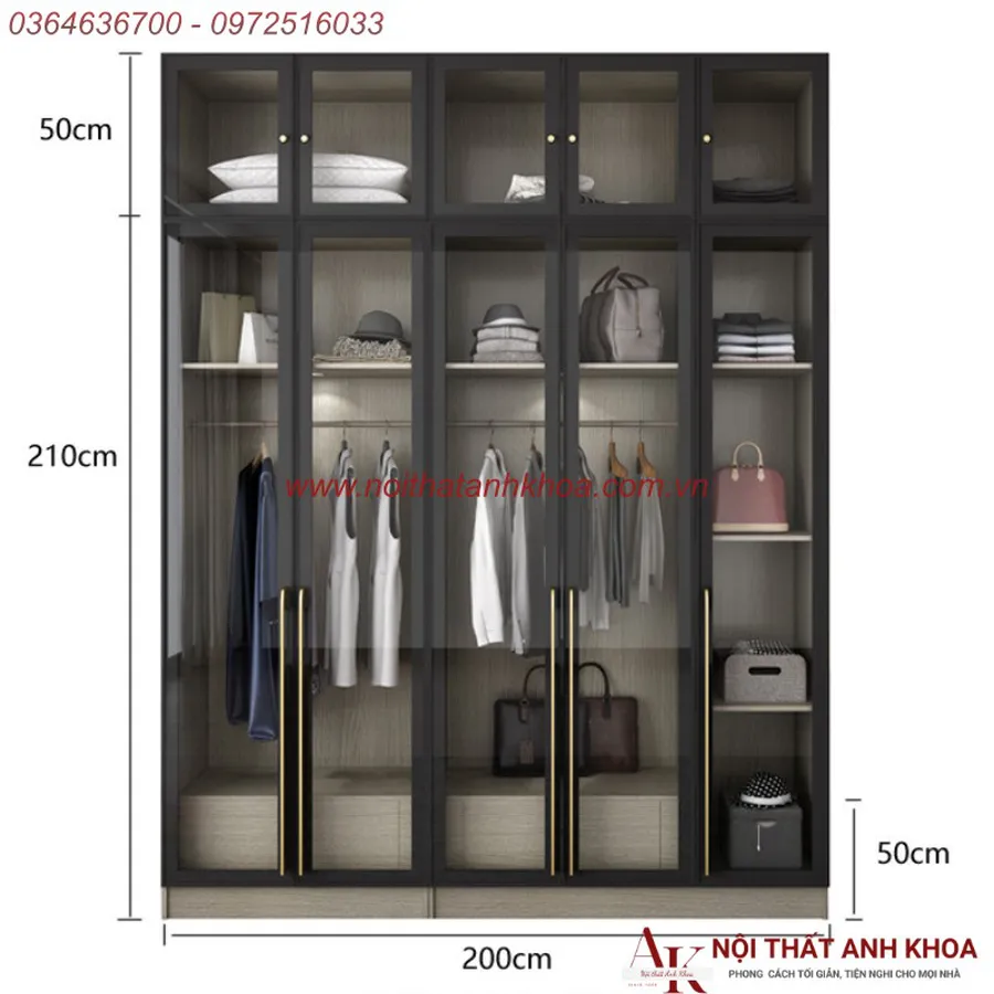 Tủ Quần Áo Cánh Kính Cường Lực Gỗ MDF Thiết Kế Sang Trọng Đẹp Mắt