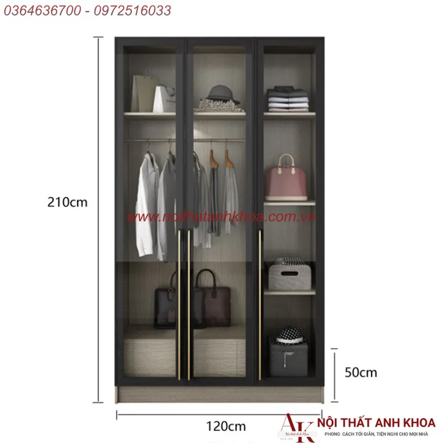 Tủ Quần Áo Cánh Kính Cường Lực Gỗ MDF Thiết Kế Sang Trọng Đẹp Mắt