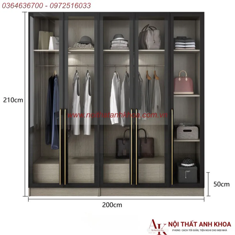 Tủ Quần Áo Cánh Kính Cường Lực Gỗ MDF Thiết Kế Sang Trọng Đẹp Mắt